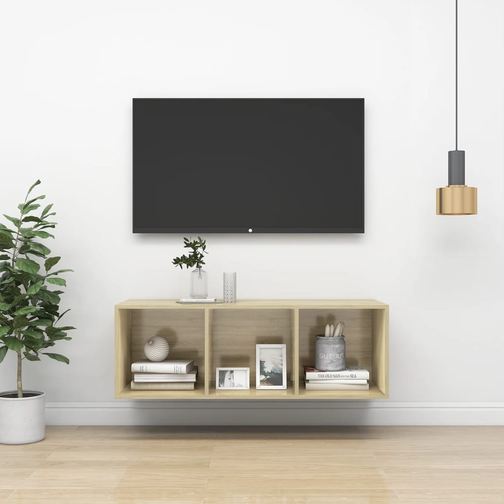 vidaXL Mueble de pared para TV madera contrachapada roble 37x37x72 cm