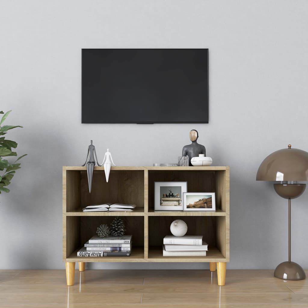 vidaXL Mueble de TV patas de madera maciza roble Sonoma 69,5x30x50cm