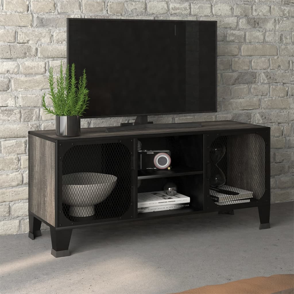 vidaXL Mueble de TV metal y MDF gris 105x36x47 cm
