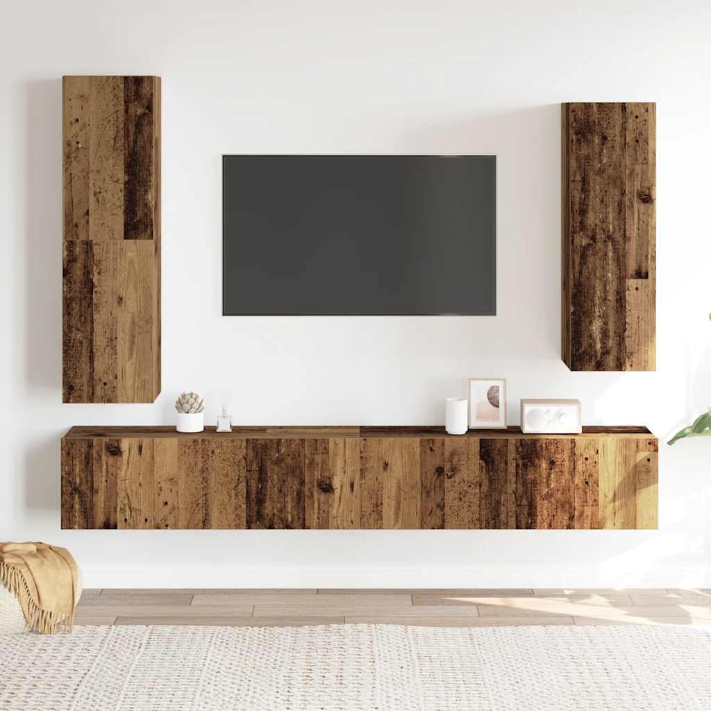 vidaXL Conjunto de mueble de TV 4 piezas montado la pared madera vieja - Image 3