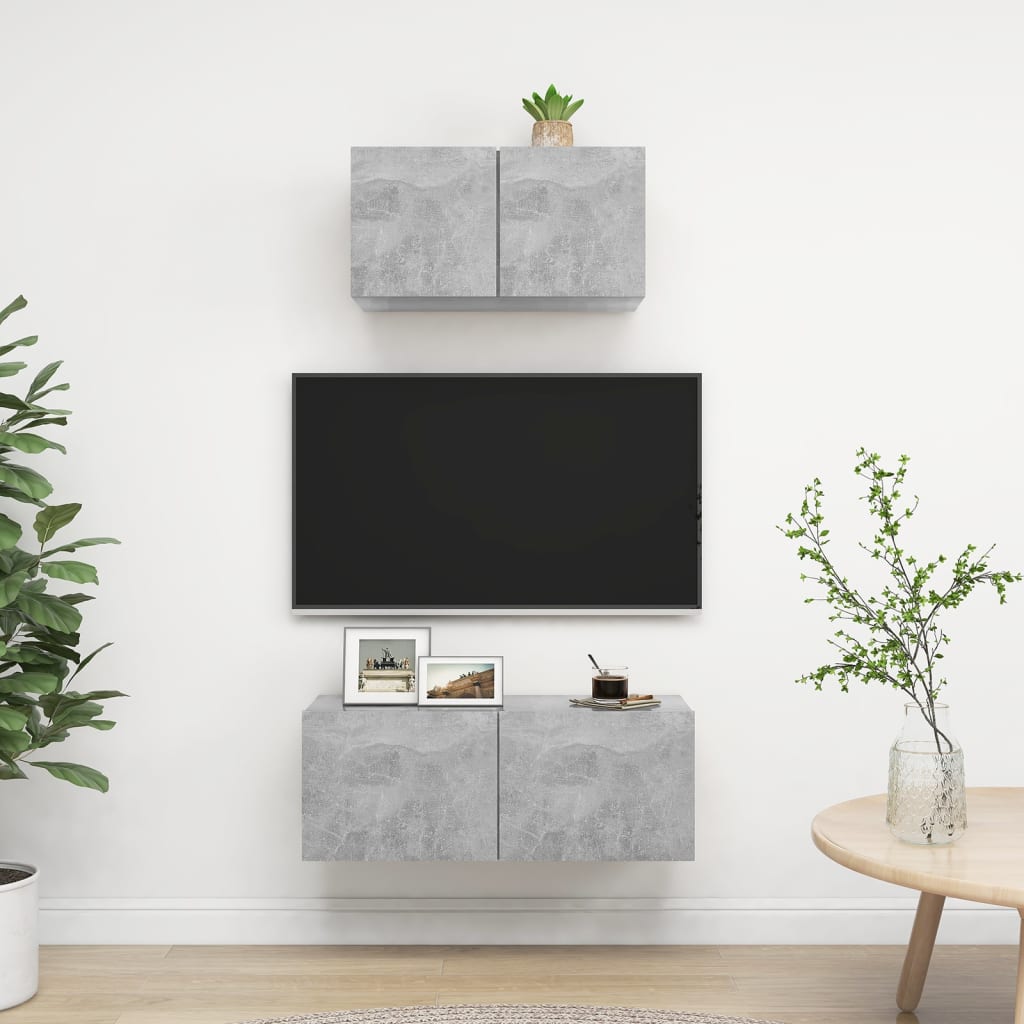 vidaXL Set de muebles de salón 2 pzas madera ingeniería gris hormigón