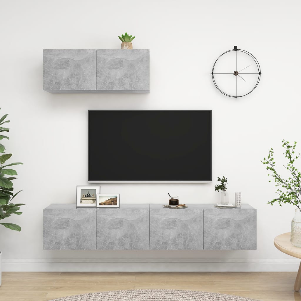 vidaXL Set de muebles de salón 3 pzas madera ingeniería gris hormigón