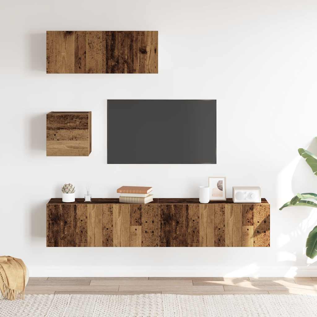 vidaXL Conjunto de mueble de TV 4 piezas montado la pared madera vieja - Image 3