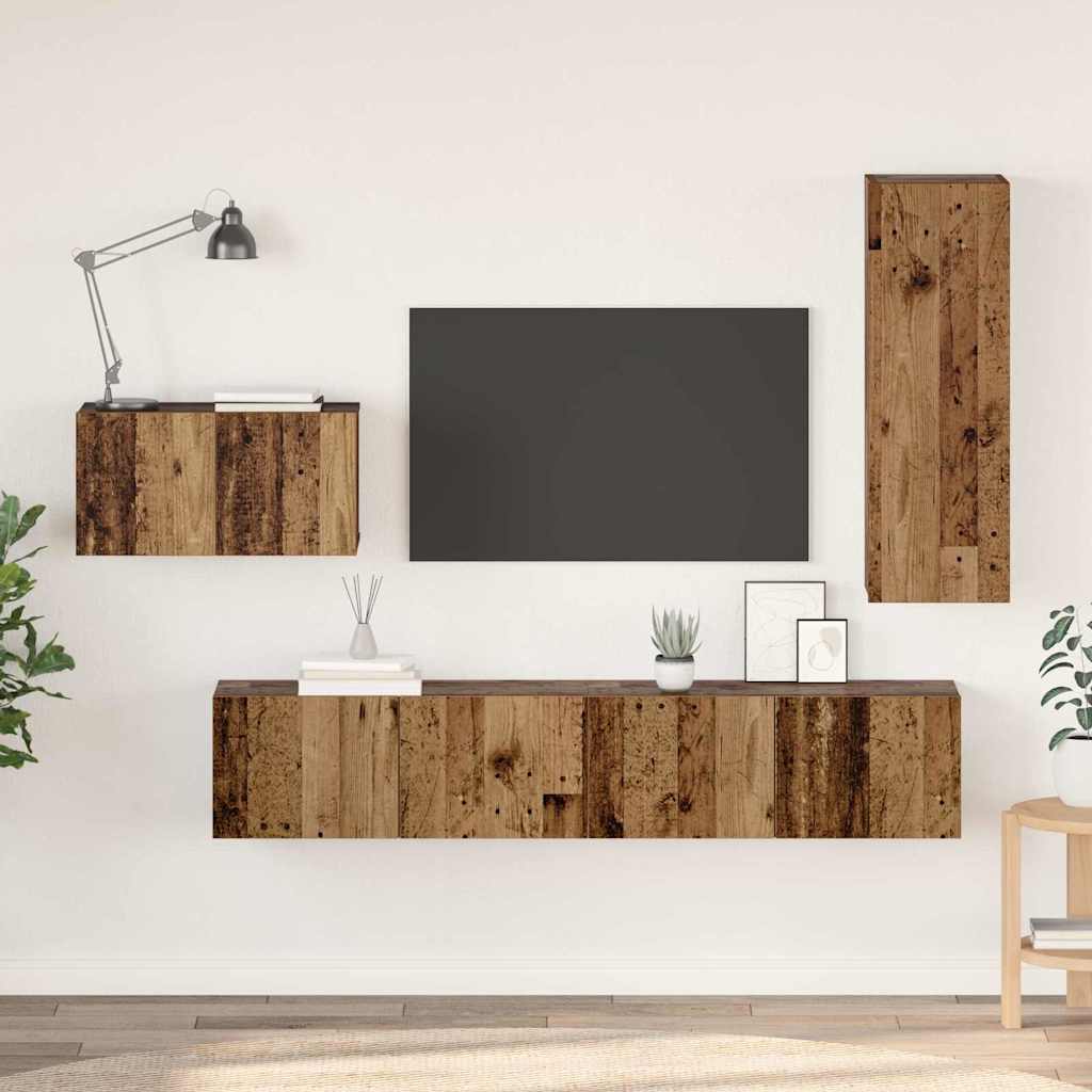 vidaXL Conjunto de mueble de TV con cajón 4 pcs Madera envejecida