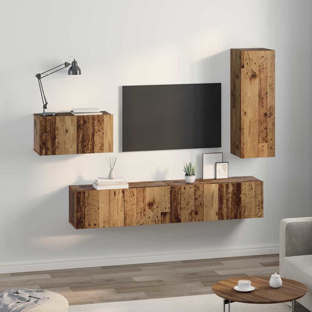vidaXL Conjunto de mueble de TV con cajón 4 pcs Madera envejecida - Image 4