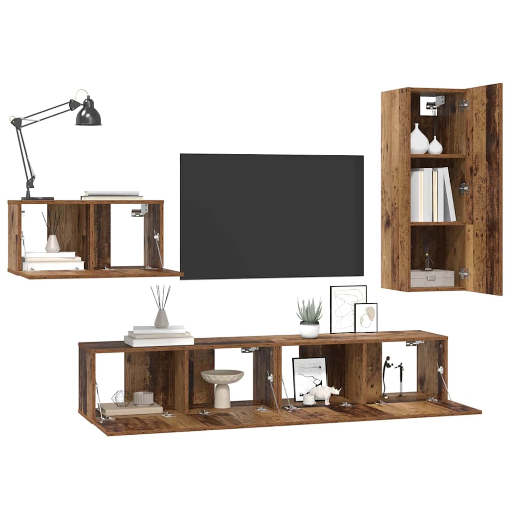 vidaXL Conjunto de mueble de TV con cajón 4 pcs Madera envejecida - Image 3