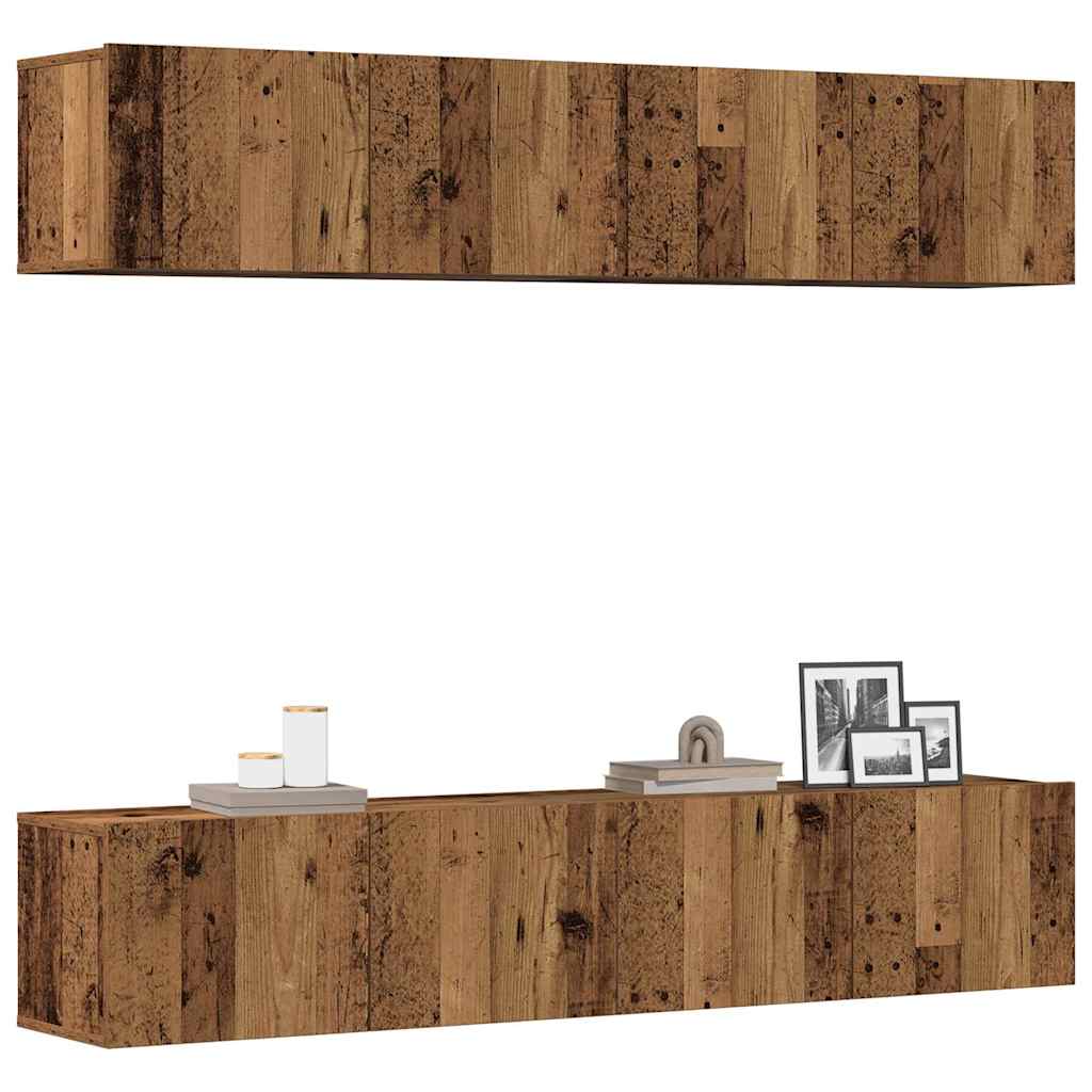 vidaXL Muebles de TV de pared 4 uds madera vieja madera de ingeniería