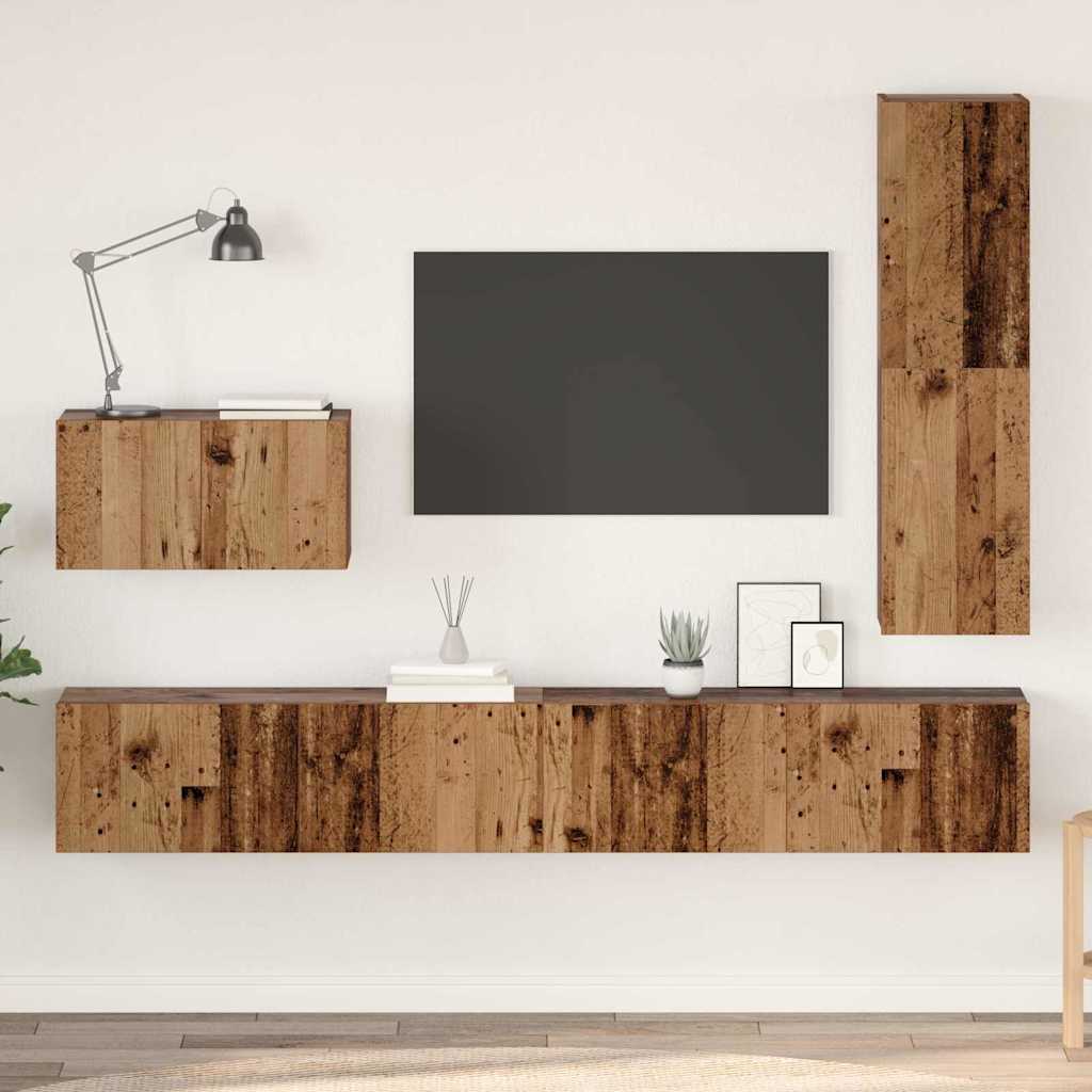 vidaXL Conjunto de mueble de TV con cajón 4 pcs Madera envejecida