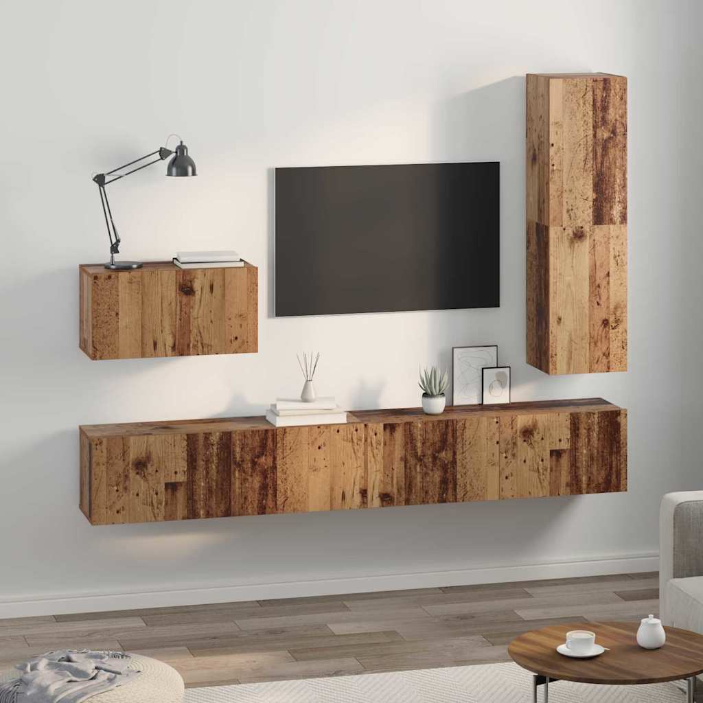 vidaXL Conjunto de mueble de TV con cajón 4 pcs Madera envejecida - Image 4