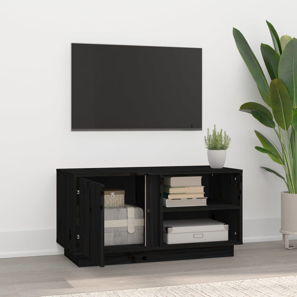 vidaXL Mueble de TV madera maciza de pino negro 80x35x40,5 cm - Image 3