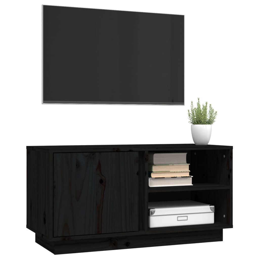 vidaXL Mueble de TV madera maciza de pino negro 80x35x40,5 cm - Image 4