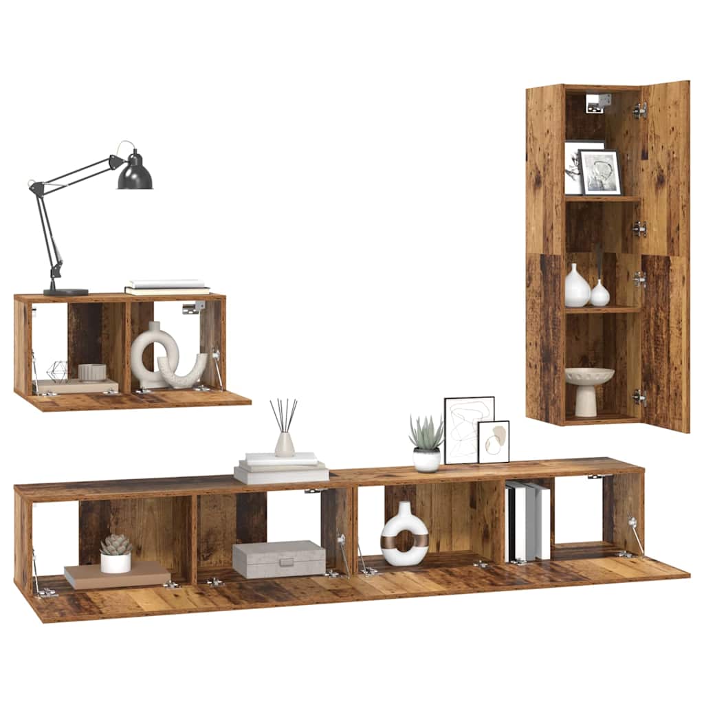 vidaXL Conjunto de mueble de TV con cajón 4 pcs Madera envejecida - Image 3