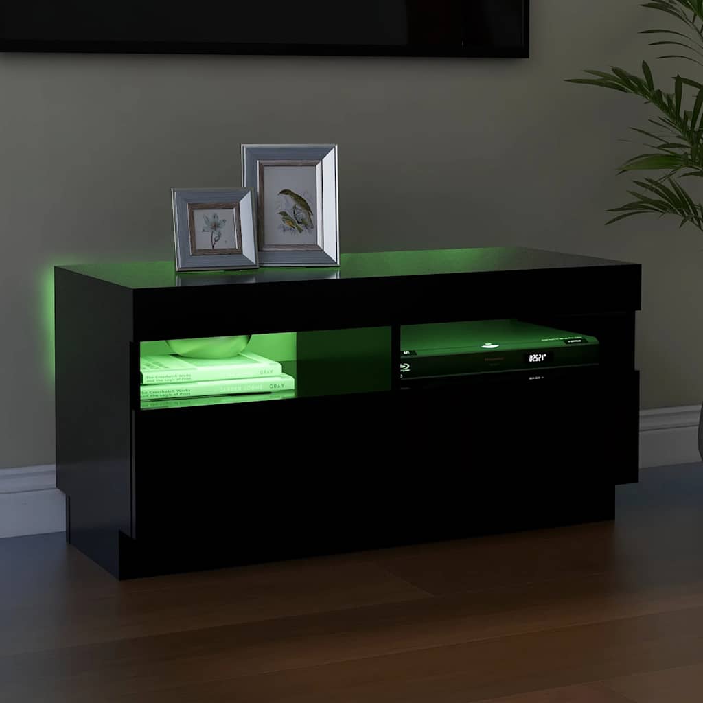 vidaXL Mueble de TV con luces LED negro 80x35x40 cm - Image 4