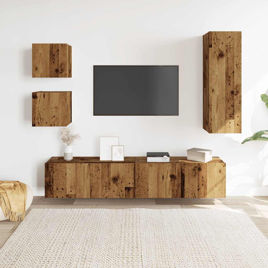 vidaXL Conjunto de mueble de TV 5 piezas montado la pared madera vieja - Image 3