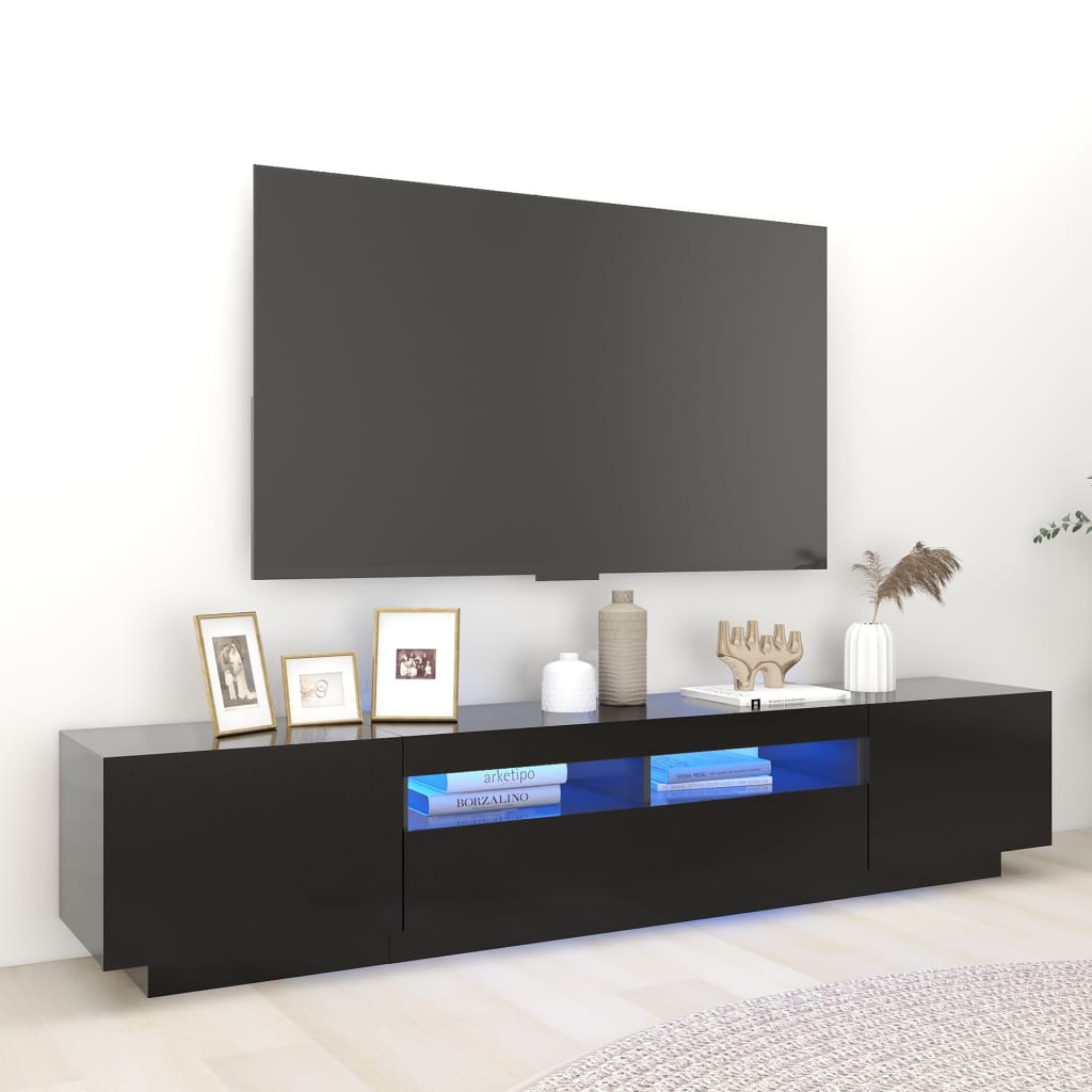 vidaXL Mueble para TV con luces LED negro 200x35x40 cm