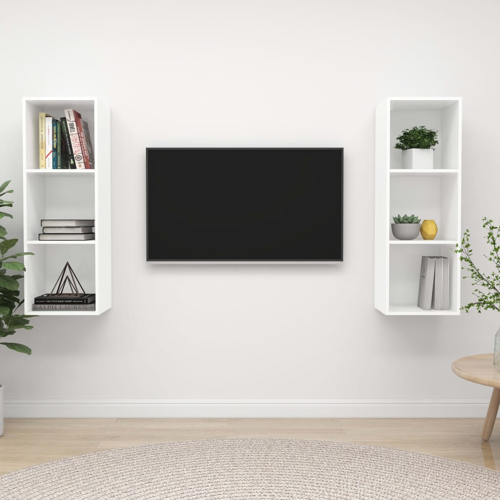 vidaXL Muebles de salón de pared 2 uds madera ingeniería blanco