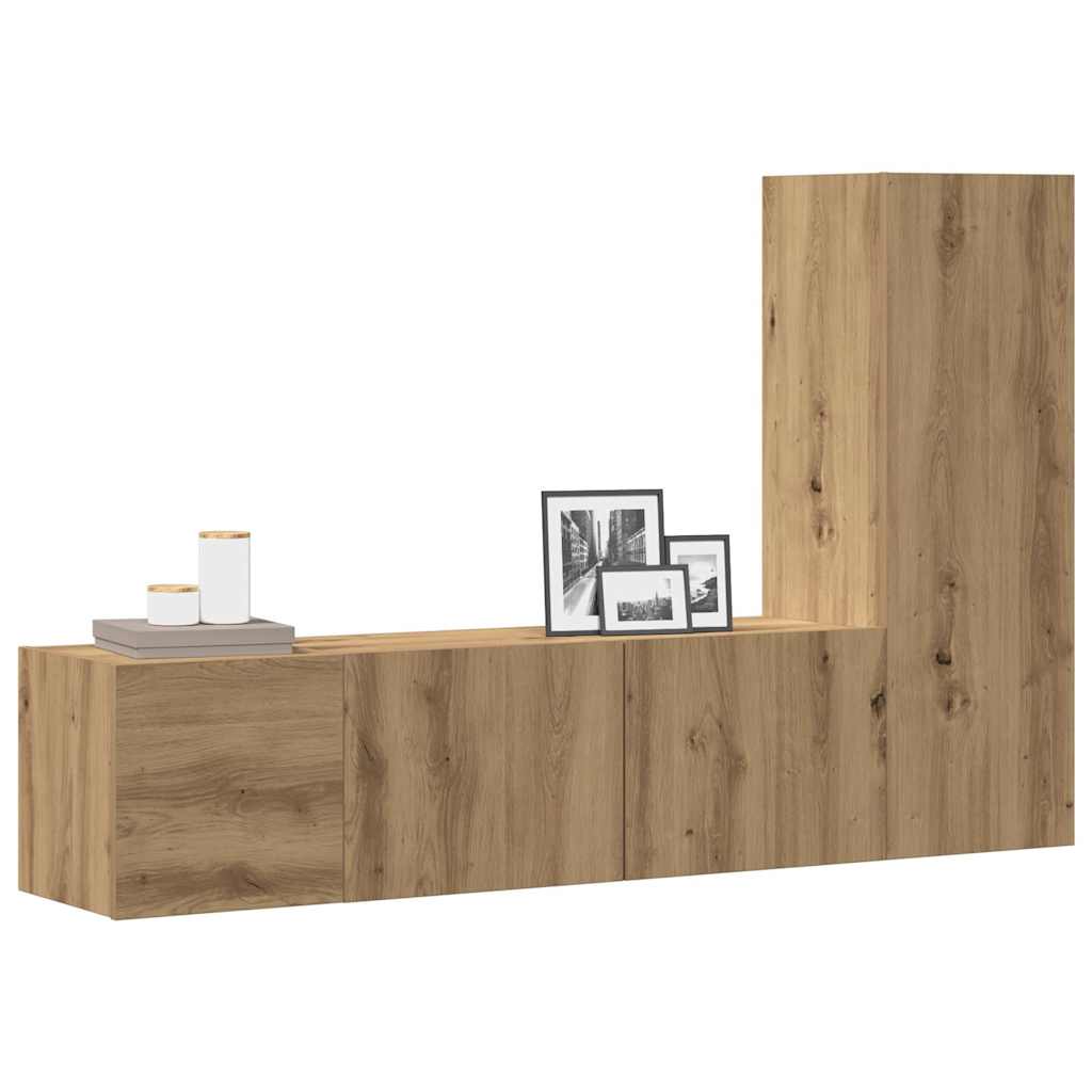 vidaXL Muebles de TV de pared 3 uds madera ingeniería roble artesanal