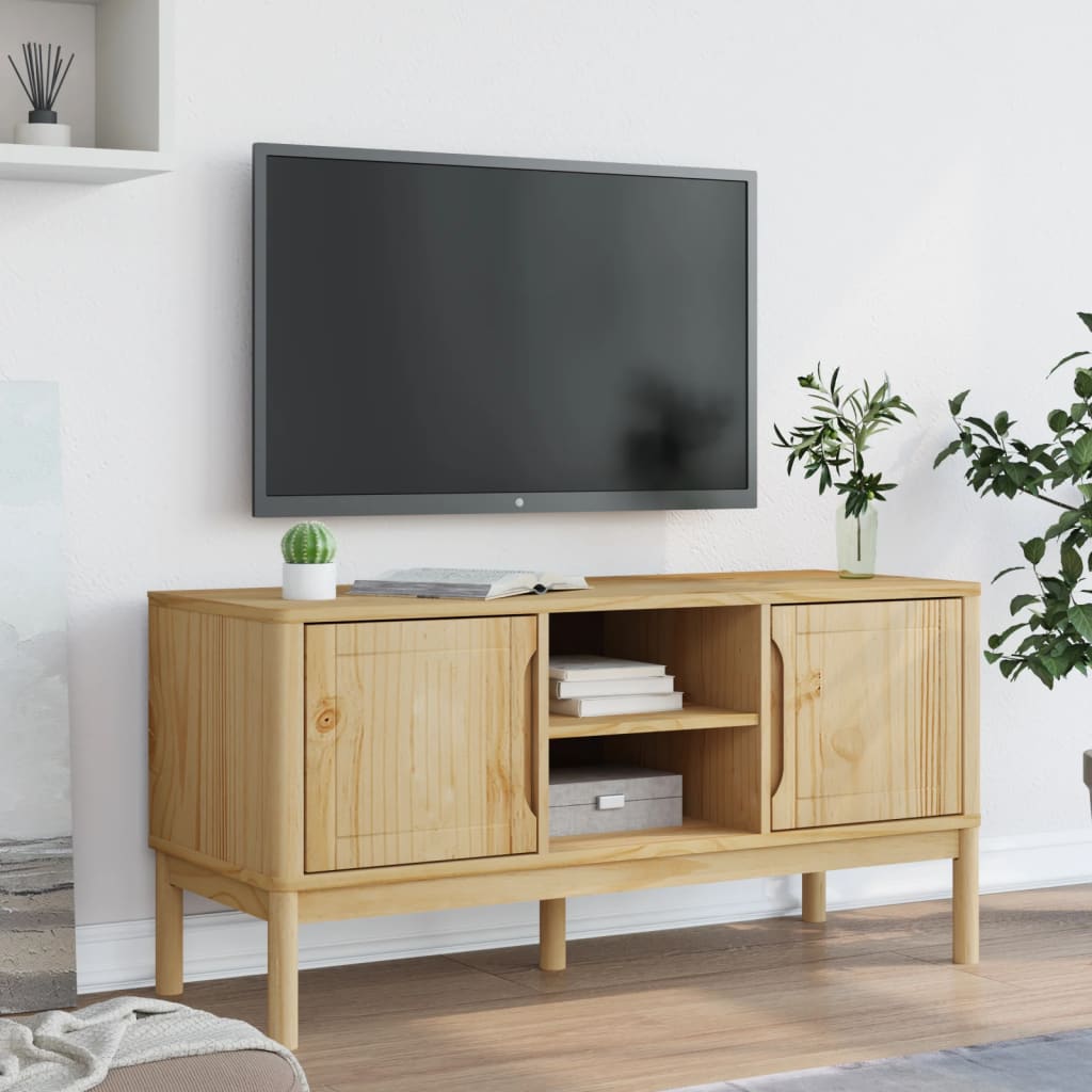 vidaXL Mueble de TV FLORO madera maciza pino marrón cera 114x43x55 cm - Image 3