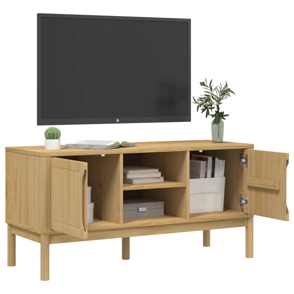 vidaXL Mueble de TV FLORO madera maciza pino marrón cera 114x43x55 cm - Image 4