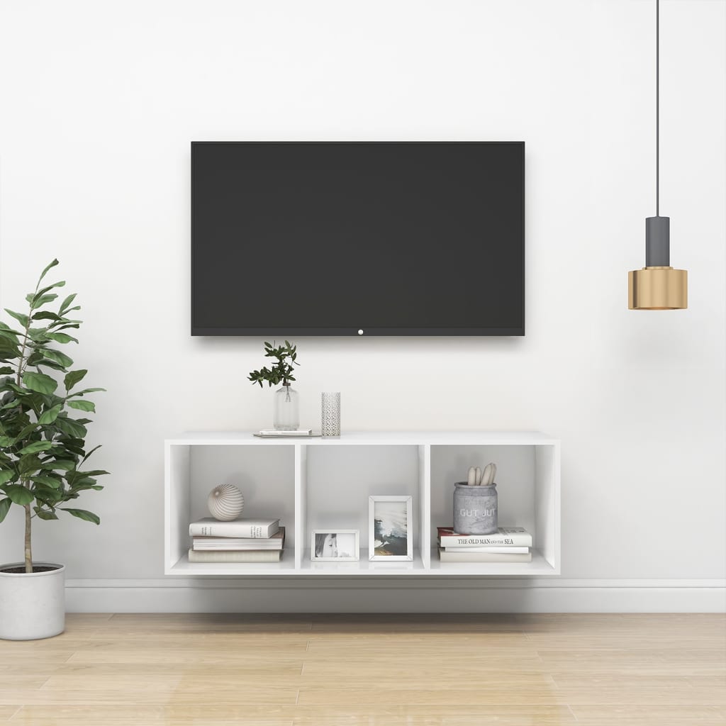 vidaXL Mueble de pared para TV madera contrachapada blanco 37x37x107cm