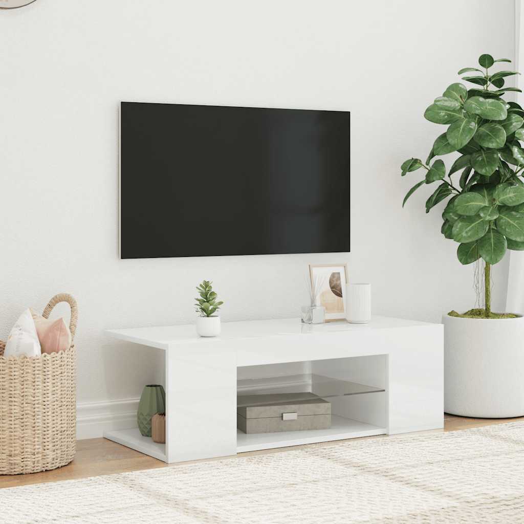 vidaXL Mueble de TV con luces LED blanco brillante 90x39x30 cm