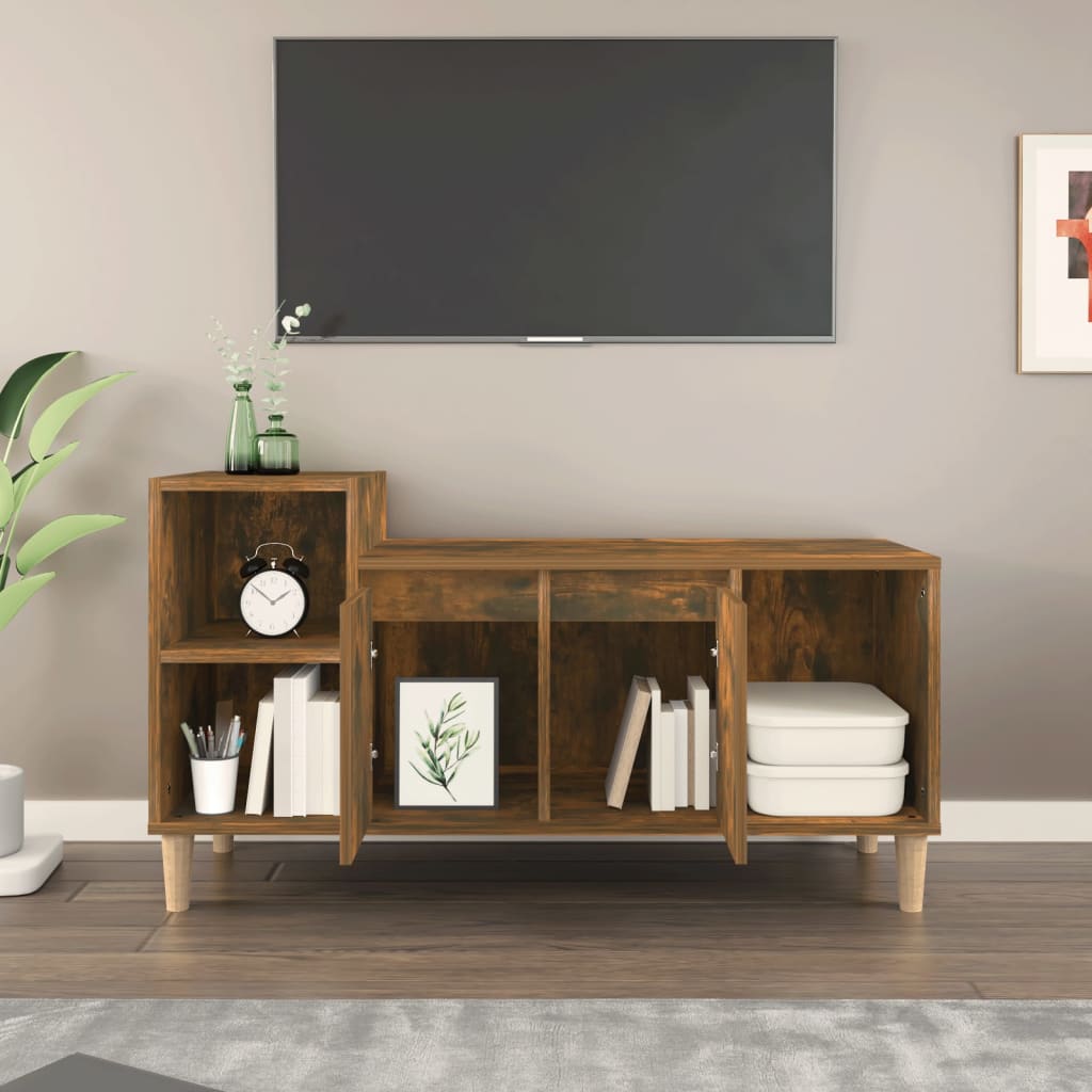 vidaXL Mueble para TV madera contrachapada roble ahumado 100x35x55 cm - Image 3