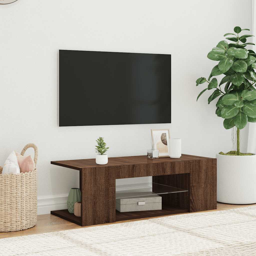 vidaXL Mueble de TV con luces LED color roble marrón 90x39x30 cm
