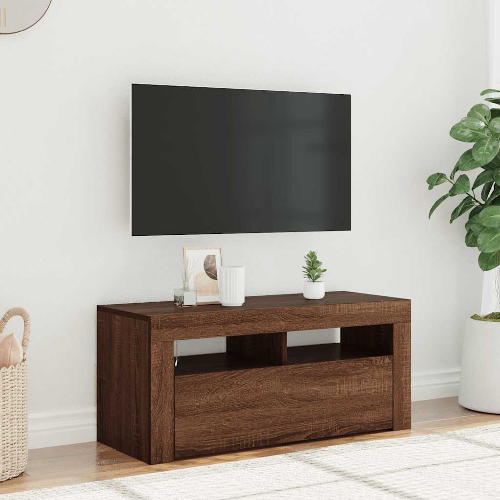 vidaXL Mueble de TV con luces LED roble marrón 90x35x40 cm