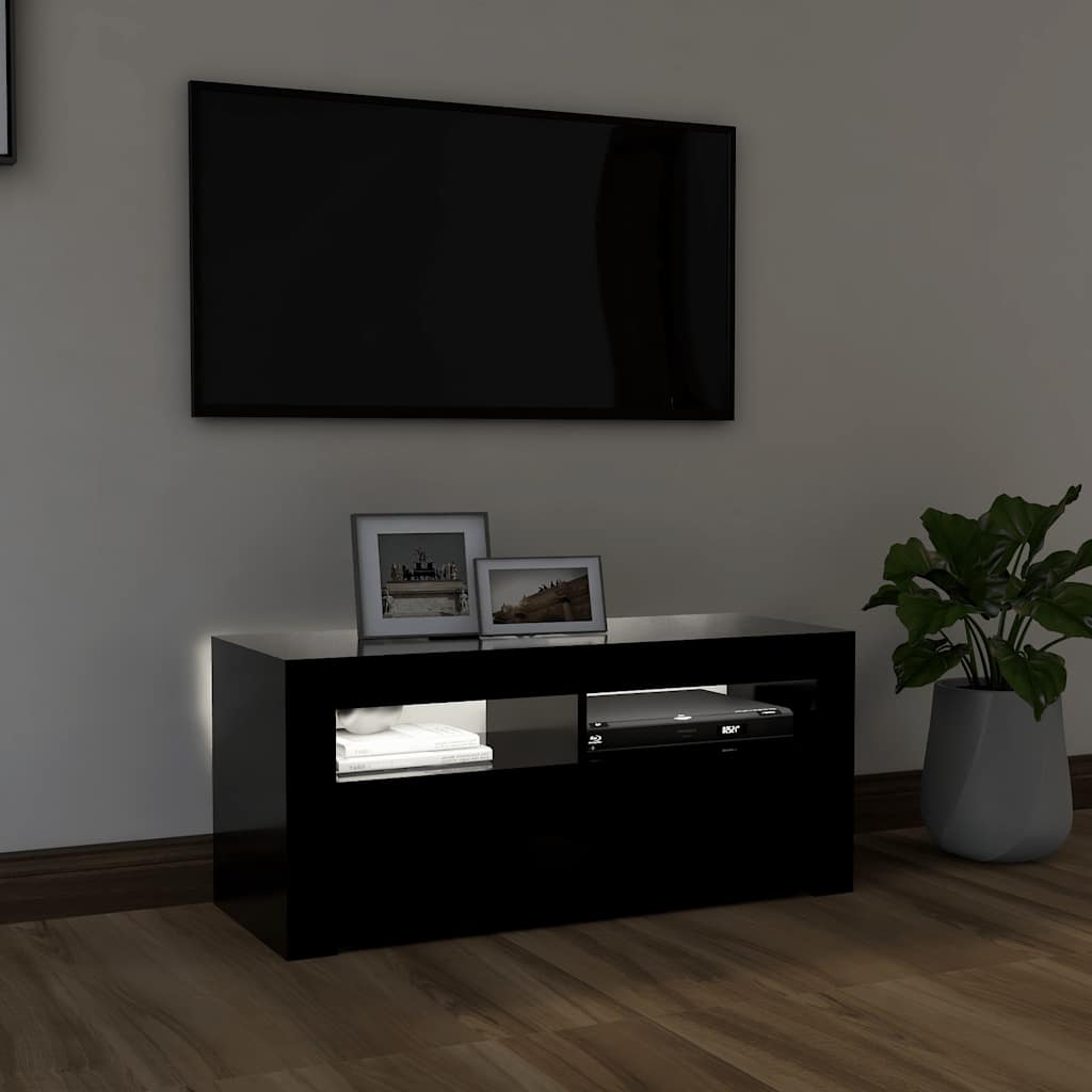 vidaXL Mueble de TV con luces LED negro 90x35x40 cm - Image 3