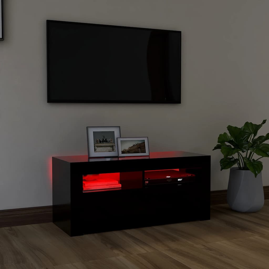 vidaXL Mueble de TV con luces LED negro 90x35x40 cm - Image 5