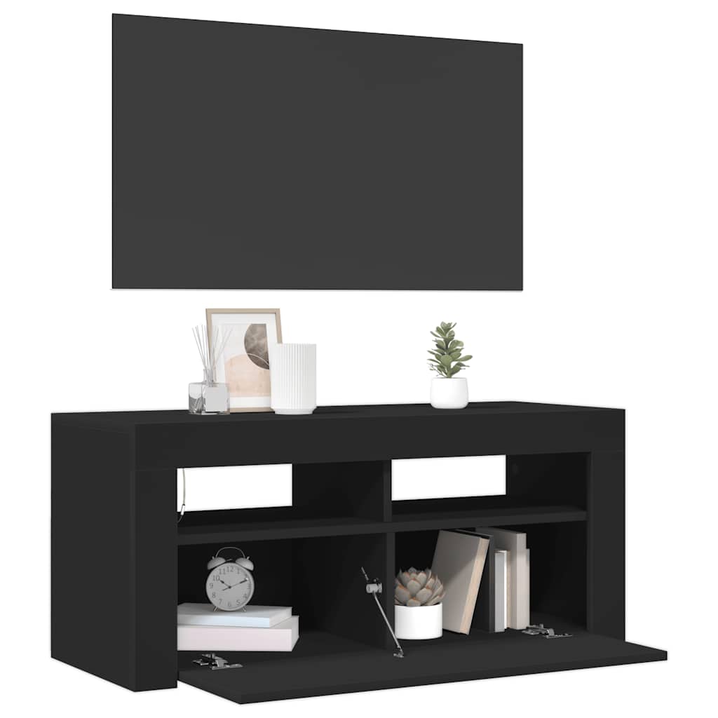 vidaXL Mueble de TV con luces LED negro 90x35x40 cm - Image 6