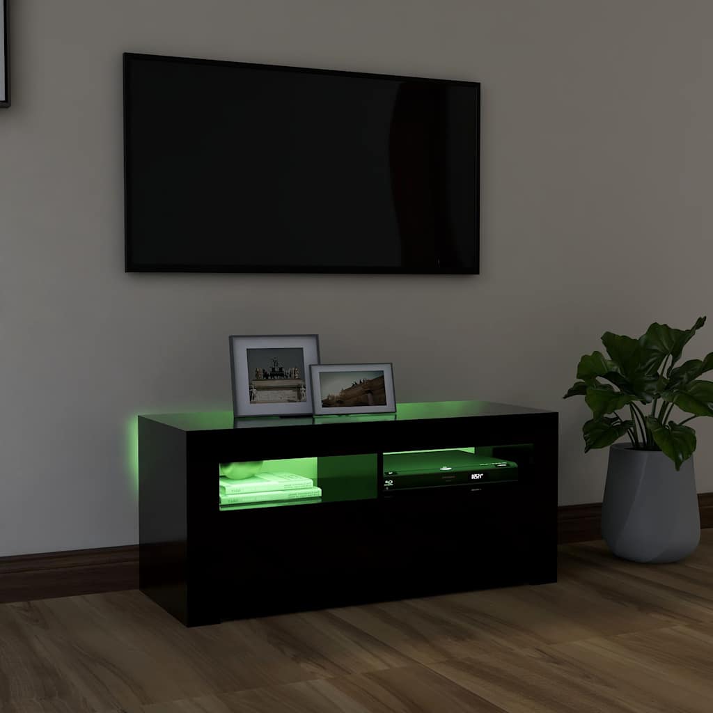 vidaXL Mueble de TV con luces LED negro 90x35x40 cm - Image 4
