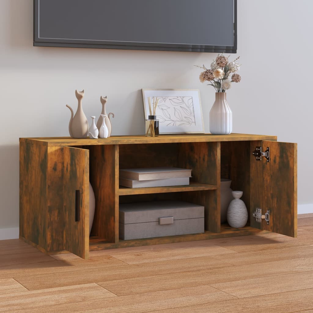 vidaXL Mueble para TV madera contrachapada roble ahumado 100x35x40 cm - Image 3