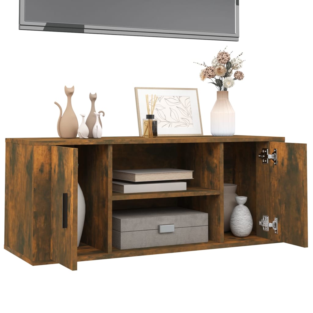 vidaXL Mueble para TV madera contrachapada roble ahumado 100x35x40 cm - Image 4