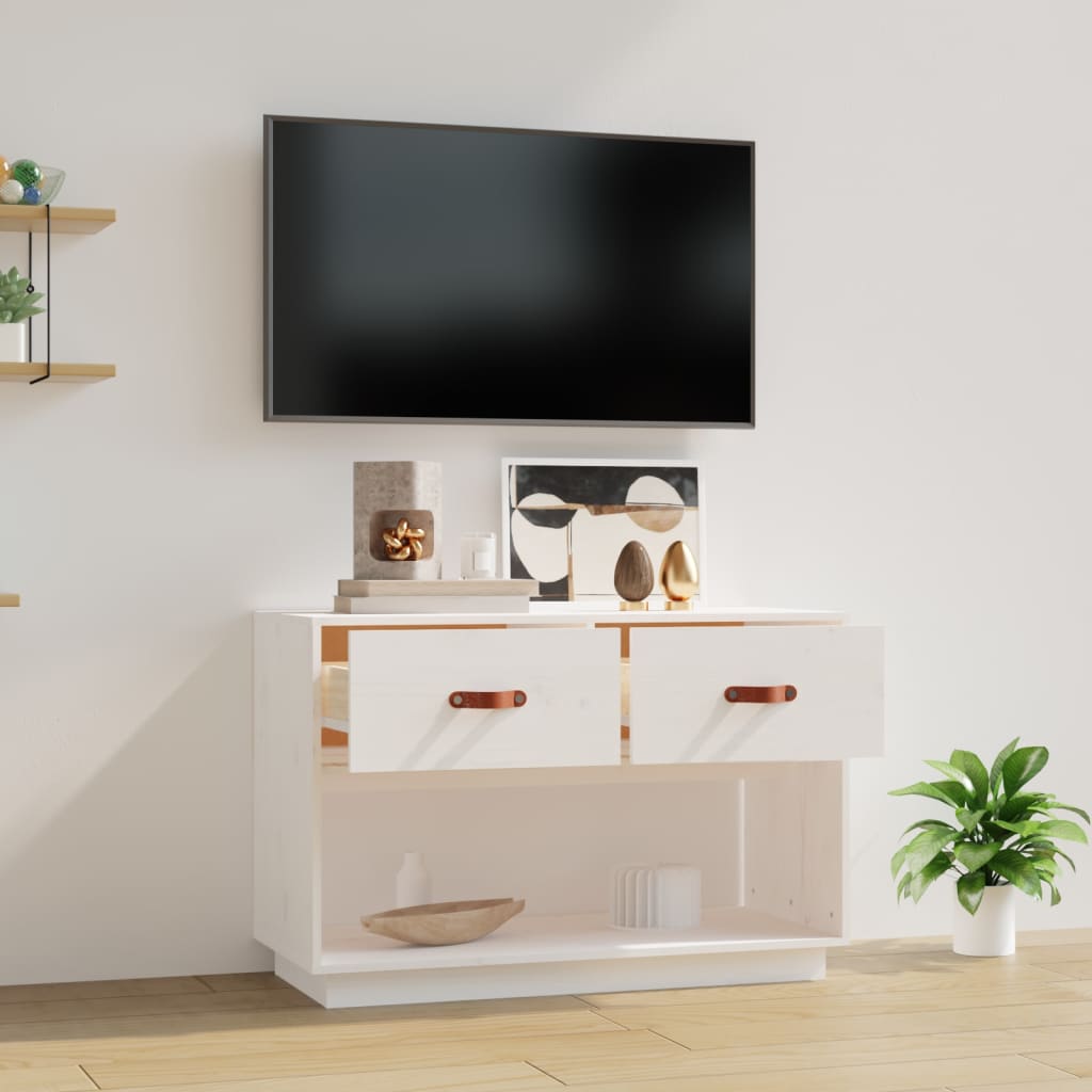 vidaXL Mueble para TV madera maciza de pino blanco 90x40x60 cm - Image 3