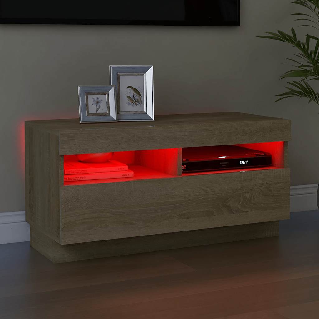 vidaXL Mueble de TV con luces LED roble Sonoma 80x35x40 cm - Image 3