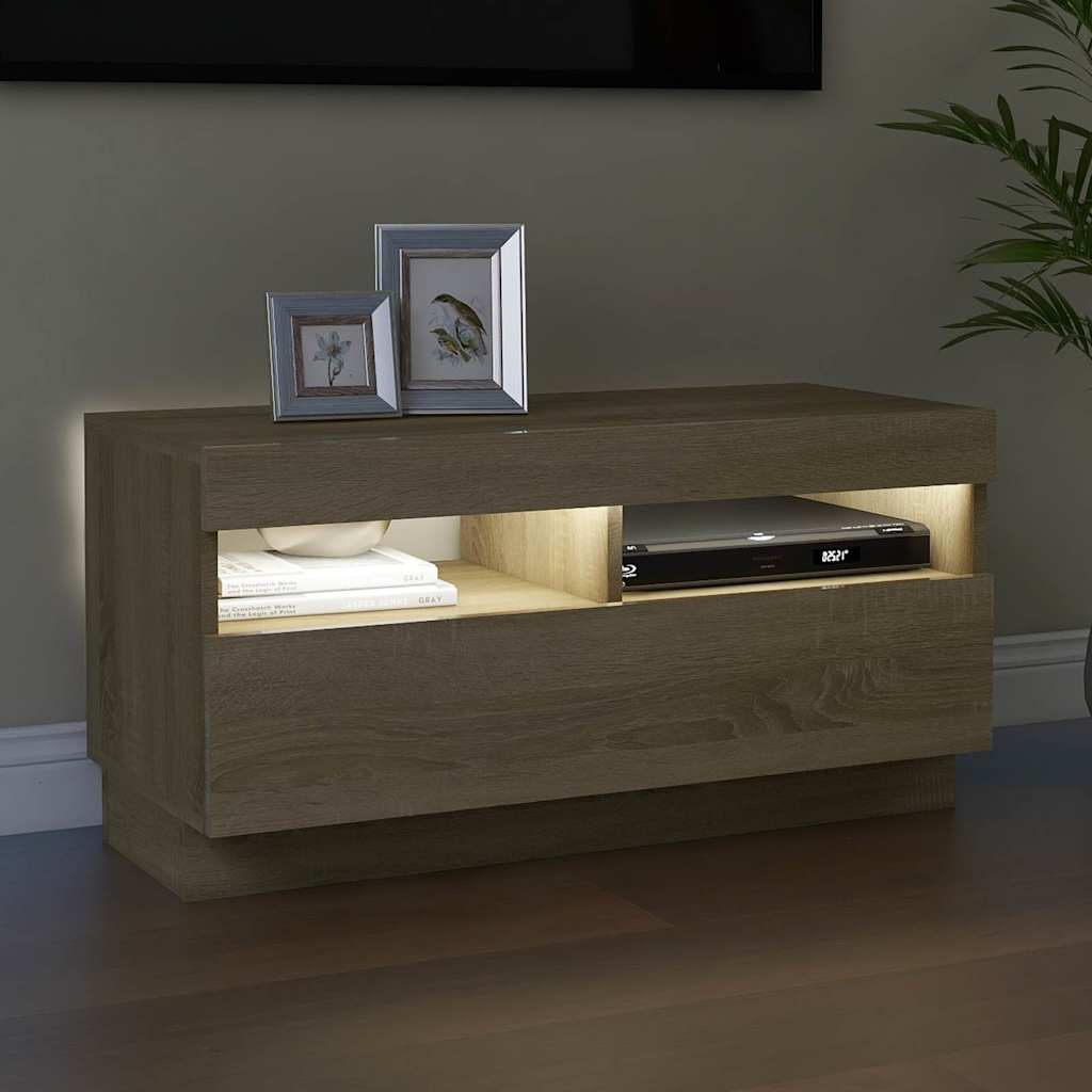 vidaXL Mueble de TV con luces LED roble Sonoma 80x35x40 cm - Image 5