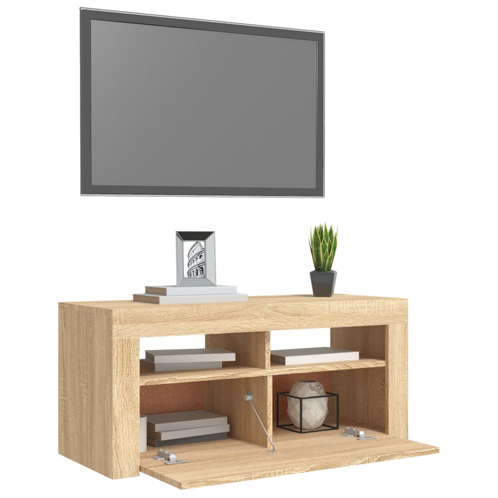 vidaXL Mueble de TV con luces LED roble Sonoma 90x35x40 cm - Image 6