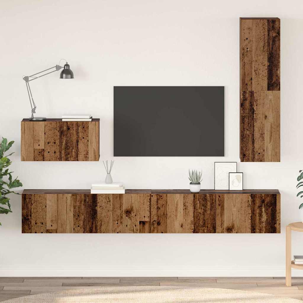 vidaXL Mueble de TV de Pared 4 pcs Madera Vieja Madera contrachapada