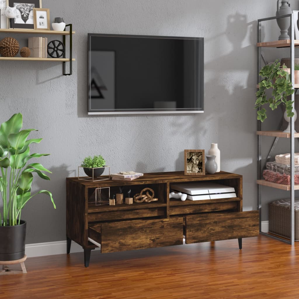 vidaXL Mueble de TV madera contrachapada roble ahumado 100x34,5x44,5cm - Image 3