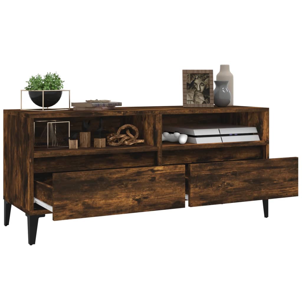 vidaXL Mueble de TV madera contrachapada roble ahumado 100x34,5x44,5cm - Image 5