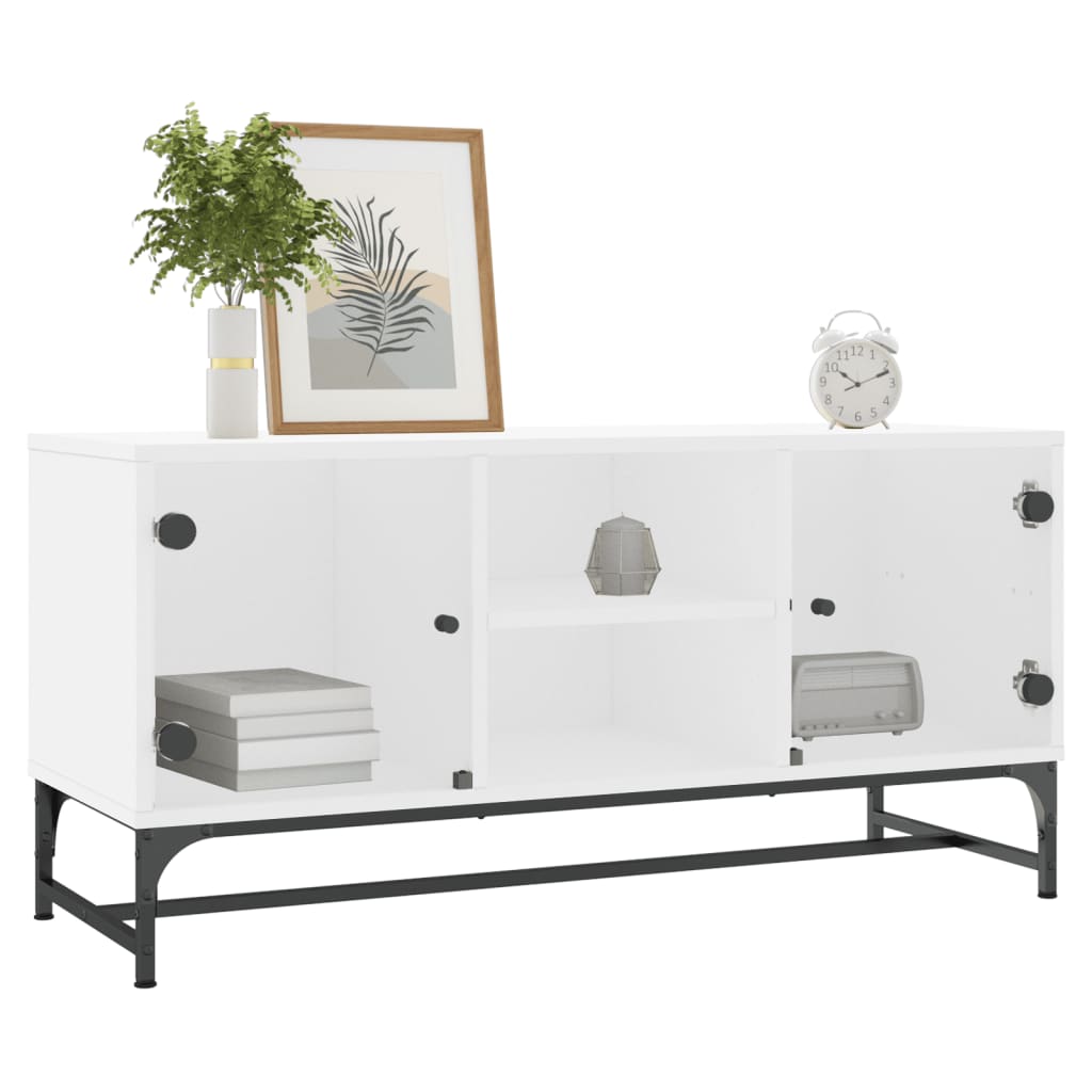 vidaXL Mueble de TV con puertas de vidrio blanco 102x37x50 cm - Image 3