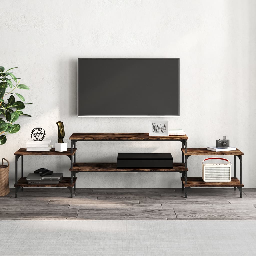 vidaXL Mueble para TV madera contrachapada roble ahumado 197x35x52 cm - Image 3