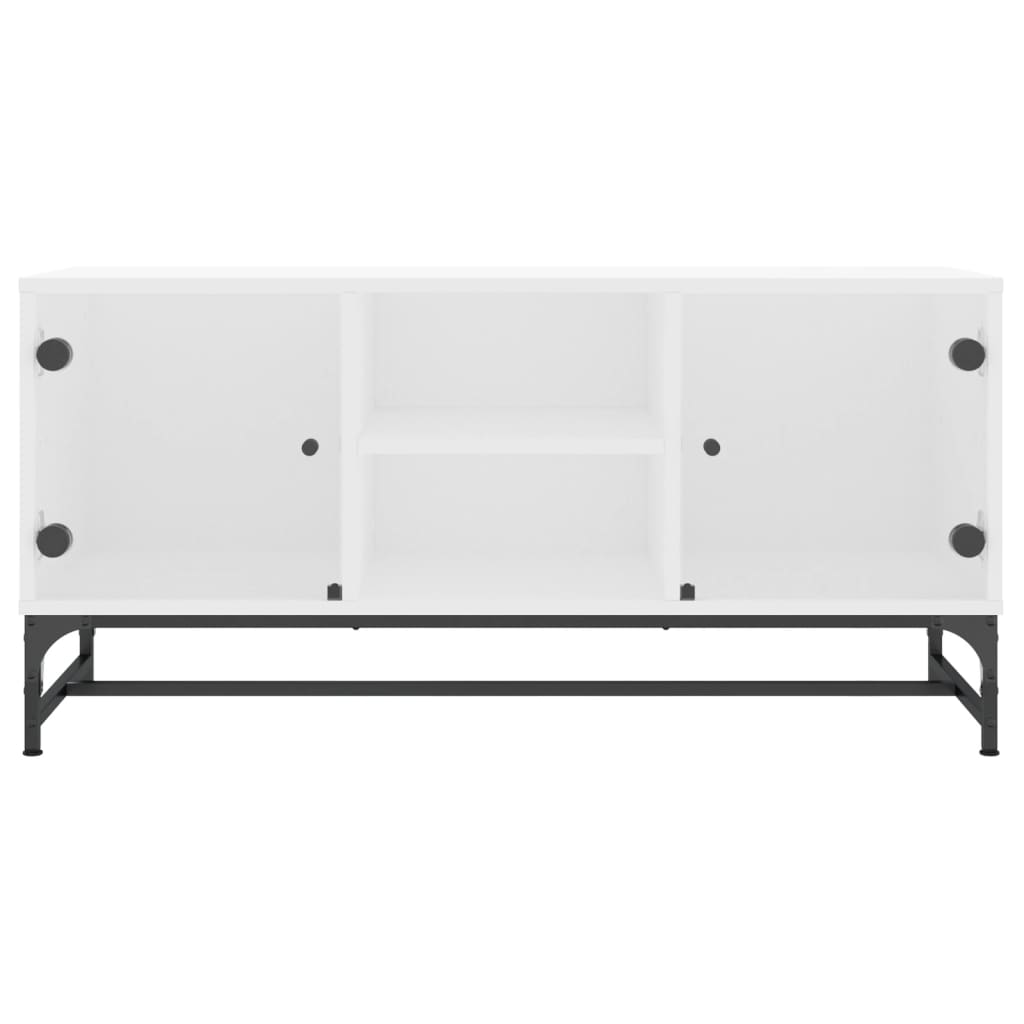 vidaXL Mueble de TV con puertas de vidrio blanco 102x37x50 cm - Image 5