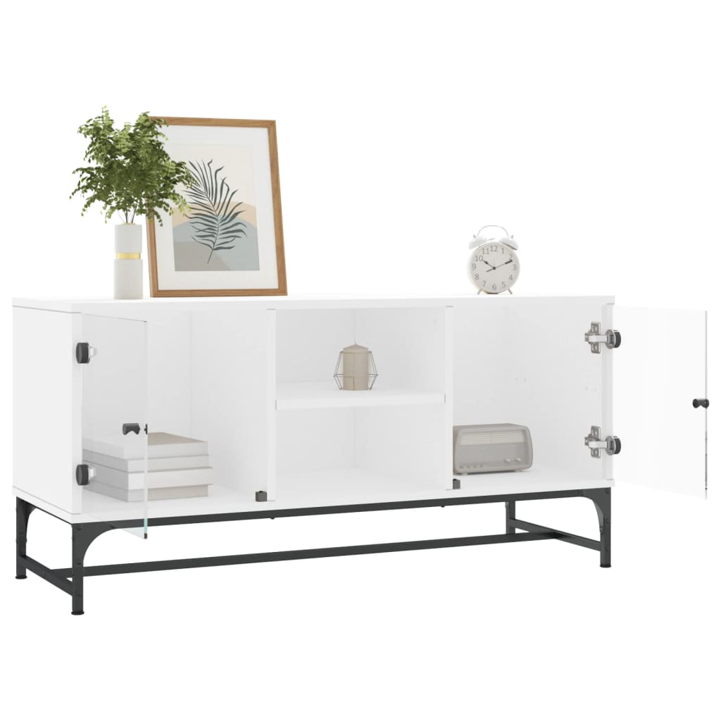vidaXL Mueble de TV con puertas de vidrio blanco 102x37x50 cm - Image 4
