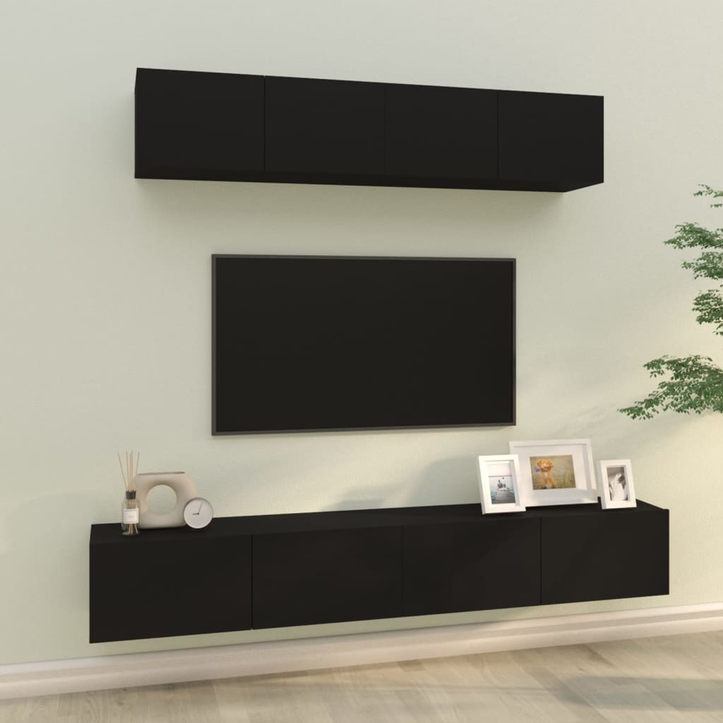 vidaXL Set de muebles para TV 4 piezas madera contrachapada negro