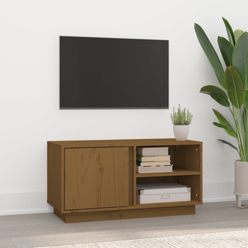 vidaXL Mueble de TV madera maciza de pino marrón miel 80x35x40,5 cm
