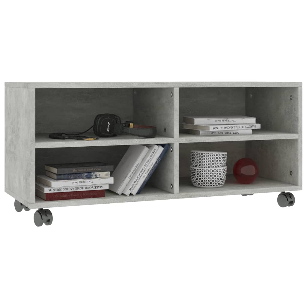 vidaXL Mueble de TV con ruedas contrachapada gris hormigón 90x35x35 cm - Image 3