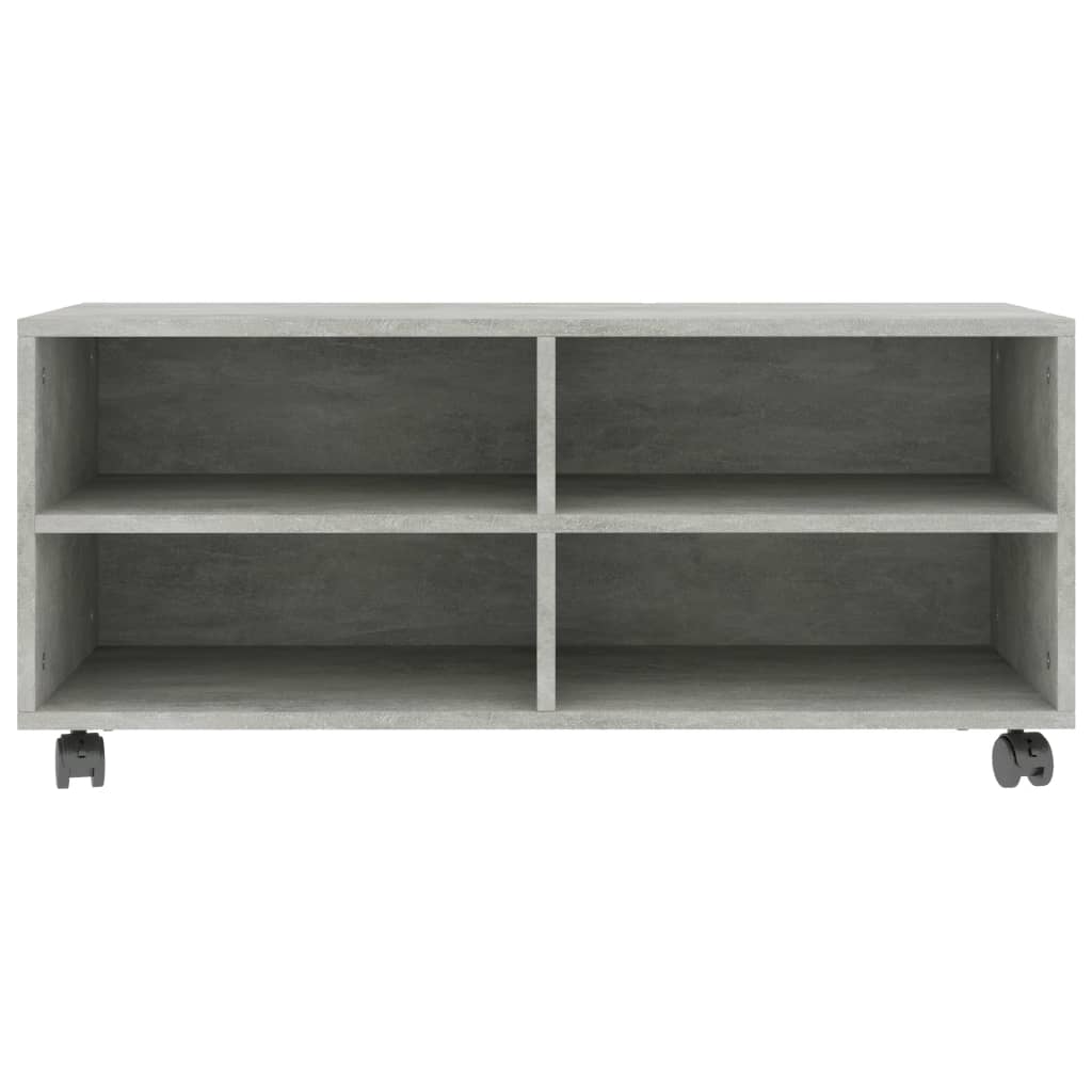 vidaXL Mueble de TV con ruedas contrachapada gris hormigón 90x35x35 cm - Image 4
