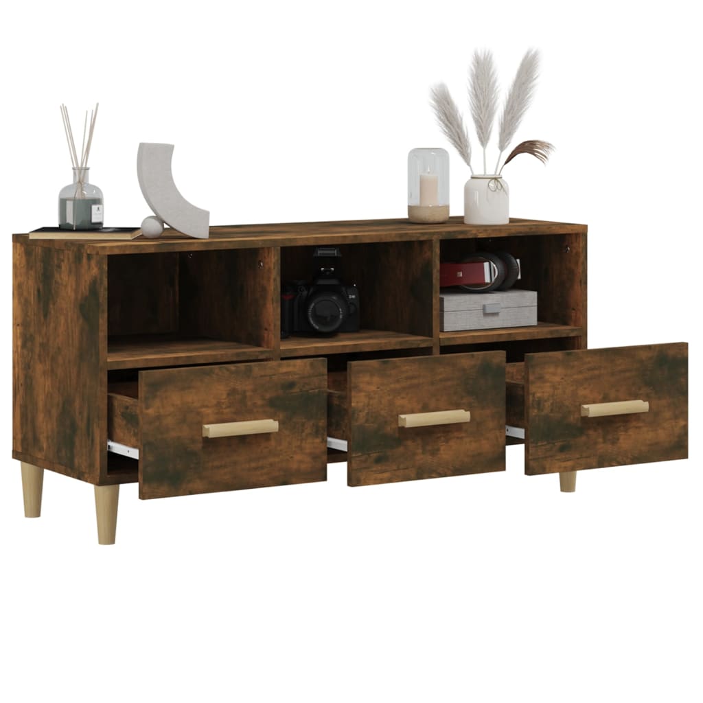 vidaXL Mueble de TV madera contrachapada roble ahumado 102x36x50 cm - Image 5